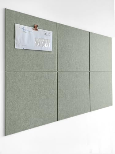 Korktafel-Alternative, 30 x 30 x 0,9 cm, 6 Stück, Filz-Wandfliesen mit sicheren, abnehmbaren Klebestreifen, Pinnwand für Büro für Wände, Salbei von MASIKO