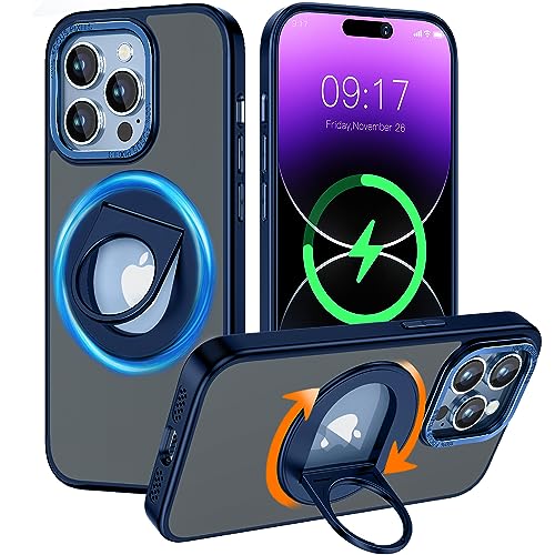MASOPSK 360 Grad Drehbarer Ring für iPhone 13 Pro Max Hülle [Kompatibel Mit MagSafe] [Schutz in Militärqualität], Stoßfester Schlanker Unsichtbarer Ständer für Damen Herren Handyhülle 6,7 Zoll, Blau von MASOPSK