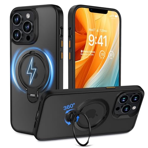 Magnetische Hülle für iPhone 13 Pro Max 6,7 Zoll, Kompatibel mit Magsafe, mit 360° Drehbarem Ständer, Doppelringen, Stoß- und Sturzsicher, Kratzfeste Vergilbungsfreie Mattierte Rückseite (Schwarz) Magnetische Hülle für iPhone 13 Pro Max 6,7 Zoll, Kompatibel mit Magsafe, mit 360° Drehbarem Ständer, Doppelringen, Stoß- und Sturzsicher, Kratzfeste Vergilbungsfreie Mattierte Rückseite (Schwarz) von MASOPSK
