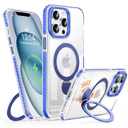 MASOPSK Magnetische Hülle für iPhone 13 Pro Max mit Ständer, Kompatibel mit MagSafe, Schlankes Kristallklares, Stoßfestes Schutzsystem in Militärqualität, Objektivschutz, 6,7 Zoll (Blau) von MASOPSK