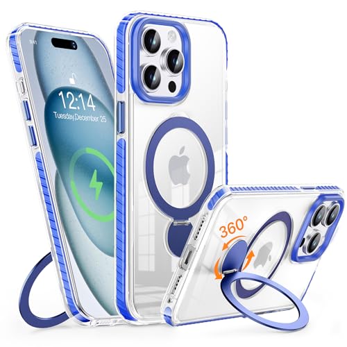MASOPSK Magnetische Hülle für iPhone 14 Pro Max mit Ständer, Kompatibel mit MagSafe, Schlankes Kristallklares, Stoßfestes Schutzsystem in Militärqualität, Objektivschutz, 6,7 Zoll (Blau) von MASOPSK