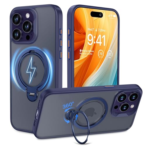 MASOPSK Magnetische Hülle für iPhone 15 Pro 6,1 Zoll, Kompatibel mit Magsafe, mit 360° Drehbarem Ständer, Doppelringen, Stoß- und Sturzsicher, Kratzfeste Vergilbungsfreie Mattierte Rückseite (Blau) MASOPSK Magnetische Hülle für iPhone 15 Pro 6,1 Zoll, Kompatibel mit Magsafe, mit 360° Drehbarem Ständer, Doppelringen, Stoß- und Sturzsicher, Kratzfeste Vergilbungsfreie Mattierte Rückseite (Blau) von MASOPSK