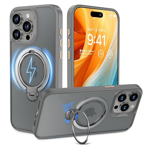 MASOPSK Magnetische Hülle für iPhone 15 Pro 6,1 Zoll, Kompatibel mit Magsafe, mit 360° Drehbarem Ständer, Doppelringen, Stoß- und Sturzsicher, Kratzfeste Vergilbungsfreie Mattierte Rückseite (Grau) MASOPSK Magnetische Hülle für iPhone 15 Pro 6,1 Zoll, Kompatibel mit Magsafe, mit 360° Drehbarem Ständer, Doppelringen, Stoß- und Sturzsicher, Kratzfeste Vergilbungsfreie Mattierte Rückseite (Grau) von MASOPSK
