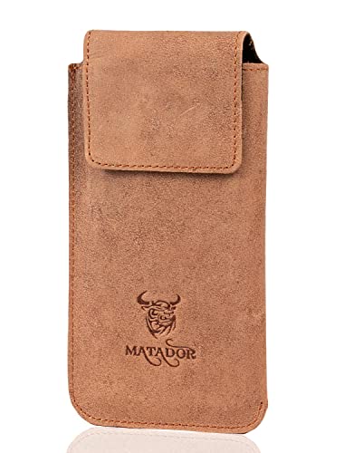 MATADOR Apple iPhone 8 Plus Ledertasche Vertikaltasche Gürteltasche Handy-Tasche Leder-Hülle Case Tabacco Braun Breite Gürtelschlaufe mit Ausziehfunktion von MATADOR