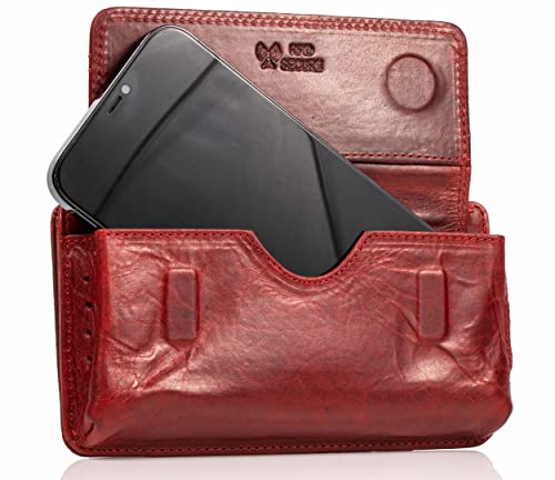 MATADOR Echt Leder Universal Handy-Tasche Holster Gürteltasche Magnetverschluss Quer für Handys bis 6,9 Zoll inkl. Geschenk-Box (Rot) von MATADOR