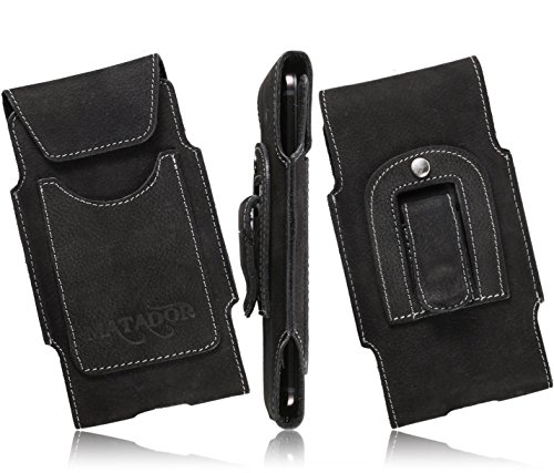 MATADOR Echtleder Slim Design Tasche komaptibel zu iPhone 5 / 5S / 5C / SE Handytasche Gürteltasche Vertikaltasche in Schwarz mit Gürtelclip/Gürtelschlaufe und EC./Kreditkartenfach von MATADOR