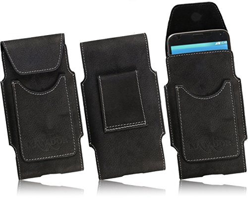 MATADOR Echtleder Slim Design Vertikaltasche für Samsung Galaxy S4 Mini i9190 Handytasche Gürteltasche in Vintage Schwarz mit Magnetverschluß und Gürtelschlaufe und EC./Kreditkartenfach von MATADOR