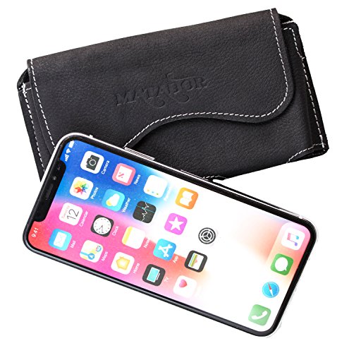 MATADOR Leder Ledertasche Lederhülle Handytasche Gürteltasche Case kompatibel mit iPhone X/XS/11 Pro Gürtelclip/Schlaufe Magnetverschluss (Schwarz) von MATADOR