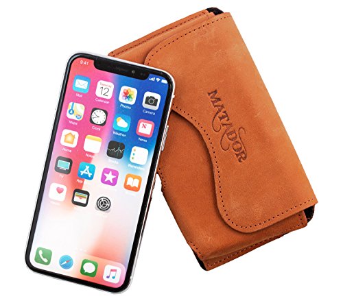 MATADOR Leder Quertasche Gürteltasche Hülle Case kompatibel mit iPhone X/XS /11 PRO Gürtelschlaufe Magnetverschluss Rost Braun von MATADOR