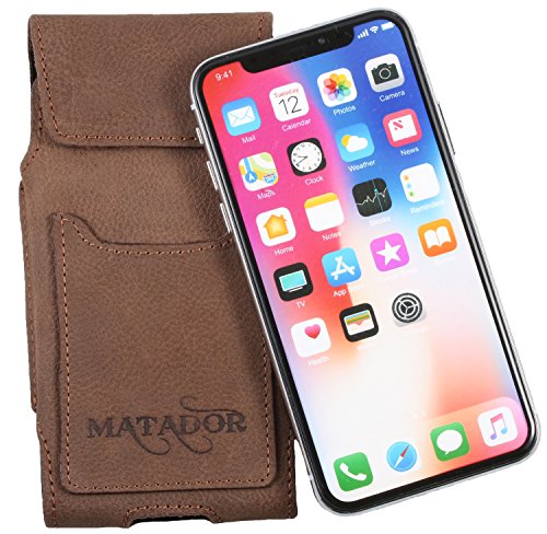 MATADOR Leder Tasche Case Hülle Etui Gürteltasche kompatibel mit iPhone X/XS/11 Pro (Antik Braun) von MATADOR