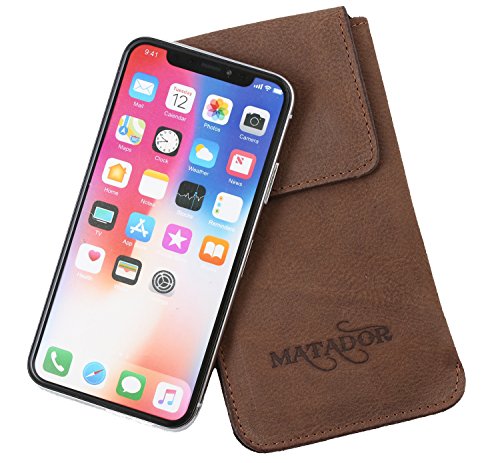 MATADOR Leder Tasche Case Hülle Etui Gürteltasche kompatibel mit iPhone X/XS /11 Pro (Tabacco Braun) von MATADOR