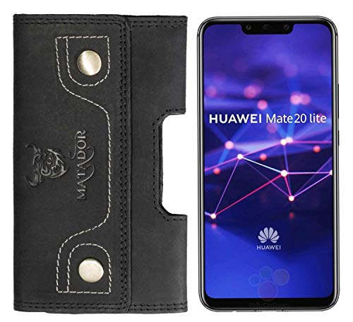 MATADOR Seitentasche Schutz-Hülle Case Voll Leder Drückknopfverschluss Quertasche Gürtelclip/Schlaufe Huawei Mate 20 LITE (Hunter Black) von MATADOR