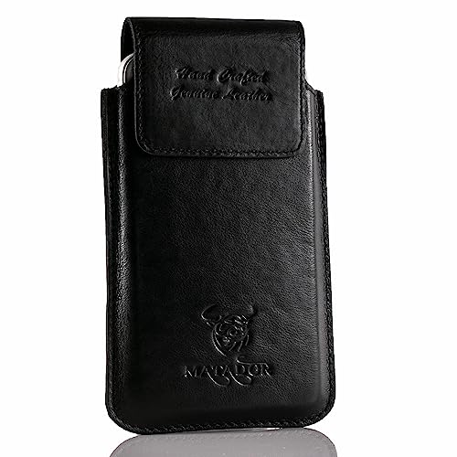 MATADOR kompatibel mit iPhone 6 / 6s / SE (2020/2022) Ledertasche Echt Leder Hülle Case Magnet Clip Schlaufe Schwarz von MATADOR
