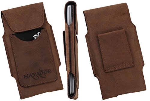 MATADOR kompatibel zu iPhone 5 / 5s / 5c / SE Hülle ECHT-Leder Lederhülle Ledertasche Handytasche Slim Design mit Gürtelschlaufe und EC. / Kreditkartenfach in Antik Braun von MATADOR