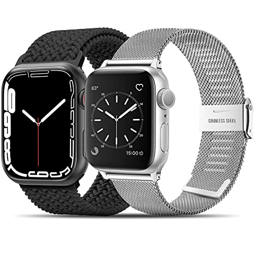 MATCHEASY Armband Kompatibel mit Apple Watch Armband 42mm 44mm 45mm 49mm für Männer und Frauen, Apple Watch Armband Kompatibel iWatch Series 8/7 / 6/5 / 4/3 / 2/1 / SE, 2 Pack. von MATCHEASY