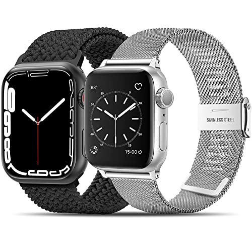 MATCHEASY Armband Kompatibel mit Apple Watch Armband 42mm 44mm 45mm 49mm für Männer und Frauen, Apple Watch Armband Kompatibel iWatch Series 9/8 / 7/6 / 5/4 / 3/2 / 1 / Ultra2 / SE, 2 Pack. von MATCHEASY