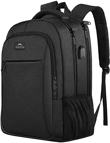 MATEIN Business Laptop Rucksack 15,6 Zoll Reise Laptop Tasche Rucksack mit USB Ladeanschluss Wasserabweisend Laptop Rucksack Daypack für Arbeit College Computer Herren Damen, Schwarz von MATEIN