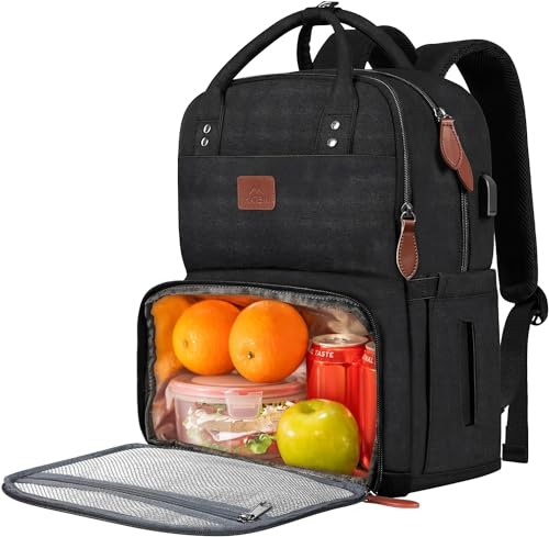 MATEIN Laptop Lunch Rucksack, Picknick Rucksack mit Isoliertem Kühlfach, 17 Zoll Eisrucksack für Männer und Frauen mit USB Anschluss, Lunch Tasche für Camping Reisen Business Arbeit, Schwarz von MATEIN