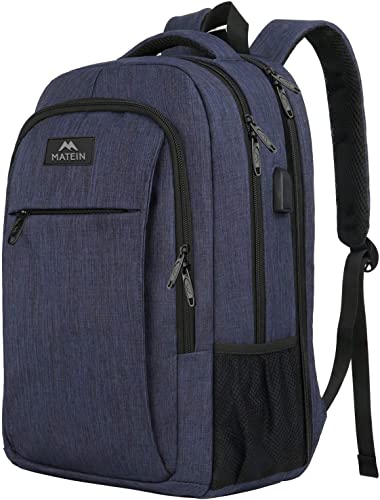 MATEIN Laptop Rucksack 17 Zoll, Großer Laptoprucksack mit Laptopfach und USB-Ladeanschluss, Notebook Herren Wasserdicht TSA Backpack Arbeit Rücksack Taschen für Reisen, Blau von MATEIN