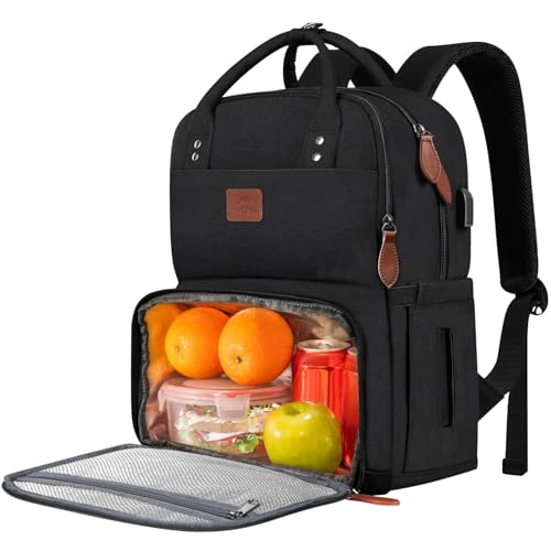 MATEIN Lunch Rucksack, Laptop Rucksack Herren 15,6 Zoll mit Isoliertes Kühlfach, Kühlrucksack mit USB Ladeanschluss, Wasserdicht Kühltasche Lunch Tasche Damen Reisen Arbeit, Schwarz von MATEIN