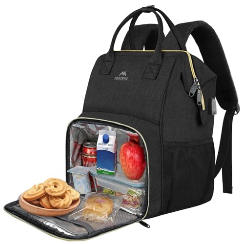 MATEIN Lunch Rucksack für Frauen, isolierter Kühlrucksack Lunchtasche mit USB-Ladeanschluss für Männer, 15,6 Zoll Laptop College Rucksack Lunchbox Computer Tasche für Picknick Arbeit Reisen von MATEIN