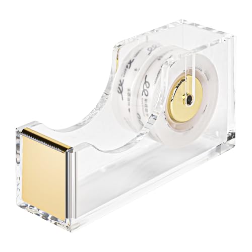 MATEPLUS Transparenter Tisch-Klebebandabroller, modernes Acryl-Klebebandspender-Set, 2,5 cm Kern für Schreibtisch, Zuhause, Schule, Gold von MATEPLUS