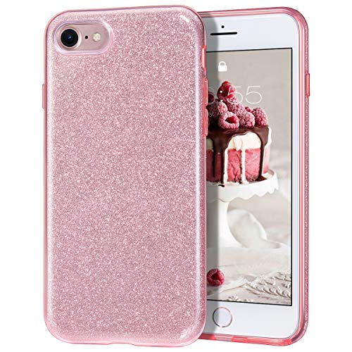 MATEPROX Glitter Hülle Kompatibel mit iPhone 7 Hülle iPhone 8 Hülle iPhone SE 2020 Hülle iPhone SE 2022 Handyhülle, Glitzer Bling Schutzhülle für iPhone 7/8/SE 2020/SE 2022-Rosa von MATEPROX