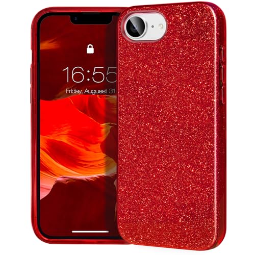 MATEPROX Handyhülle Kompatibel mit iPhone 16e, Glitzernde 3-Schicht Schutzhülle für Mädchen und Frauen, Stoßfest und Kratzfest, Trendy Hülle für iPhone 16e 2025-Rot MATEPROX Handyhülle Kompatibel mit iPhone 16e, Glitzernde 3-Schicht Schutzhülle für Mädchen und Frauen, Stoßfest und Kratzfest, Trendy Hülle für iPhone 16e 2025-Rot von MATEPROX