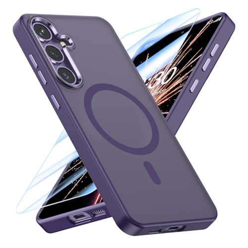 MATEPROX Handyhülle für Samsung Galaxy S24 Plus Hülle mit Panzerglas, Kompatibel mit MagSafe, Transparente Matte Stoßfeste Magnetisches Schutzhülle für S24 Plus/S24+-Erz Lila von MATEPROX