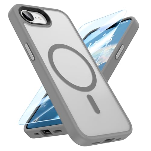 MATEPROX Magnetische Hülle für iPhone 16e [2025], Kompatibel mit MagSafe, Ultradünner Schutz mit Matt-Transparenter Anti-Vergilbung Rückseite, Inklusive Panzerglas-Schutzfolie-Grau von MATEPROX