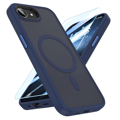 MATEPROX Magnetische Hülle für iPhone 16e [2025], Kompatibel mit MagSafe, Ultradünner Schutz mit Matt-Transparenter Anti-Vergilbung Rückseite, Inklusive Panzerglas-Schutzfolie-Marineblau von MATEPROX