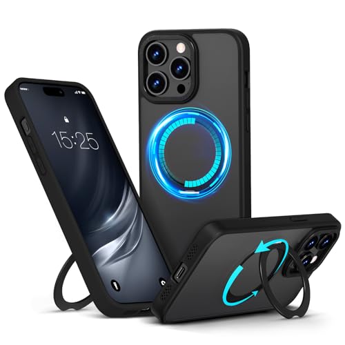 MATEPROX Matt Handyhülle Kompatibel mit iPhone 15 Pro Hülle mit Unsichtbarem Magnet Ständer Kompatibel mit Mag Safe, Dünne Stoßfeste Transparente Schutzhülle für iPhone 15 Pro 6,1"-Schwarz von MATEPROX