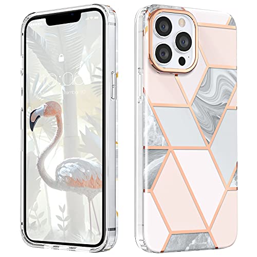 MATEPROX Schutzhülle für iPhone 13 Pro Max, Marmor-Schutzhülle, glänzend, hart, elegant, geometrisch, stoßfest, für iPhone 13 Pro Max 6,7 Zoll, Rosa marmoriert von MATEPROX