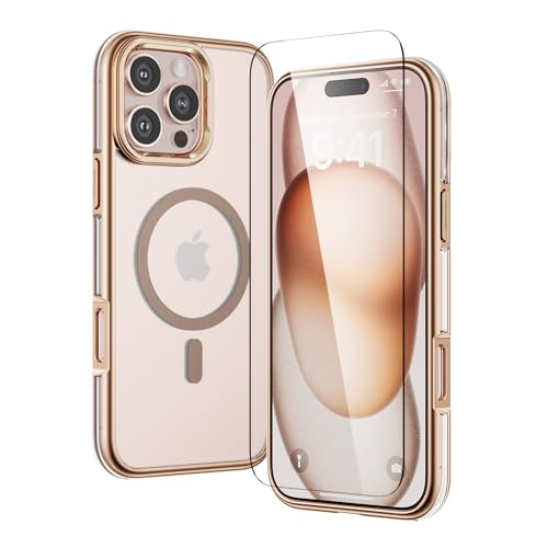 MATEPROX für iPhone 16 Pro Max Hülle [Kompatibel mit MagSafe] [Schutzfolie] Klare Schutzhülle mit Elektroplatiertem Spiegelrand, Nie Gelb Werdende Magnetische Hülle für iPhone 16 Pro Max 2024-Gold von MATEPROX