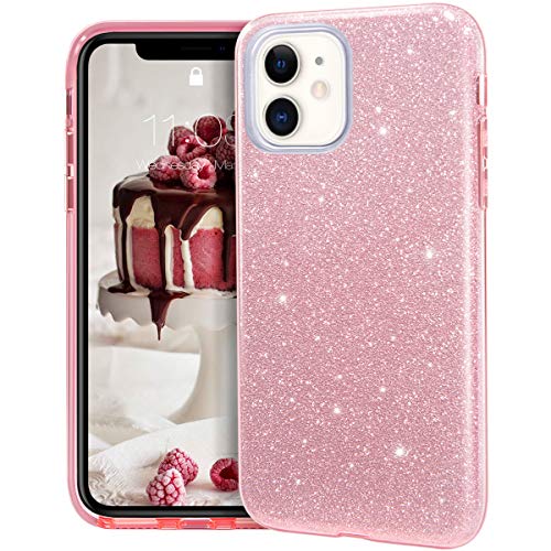 MATEPROX iPhone 11 Hülle Klar Crystal Glitter Glänzende Funkeln Bling Süß Dünn Slim Mädchen Case für iPhone 11 6.1''(Pink) von MATEPROX