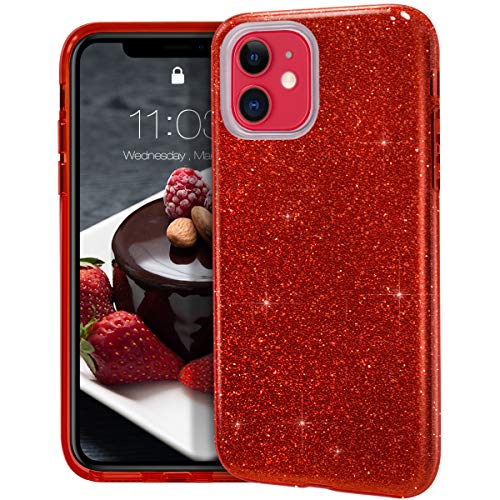 MATEPROX iPhone 11 Hülle Klar Crystal Glitter Glänzende Funkeln Bling Süß Dünn Slim Mädchen Case für iPhone 11 6.1''(Red) von MATEPROX