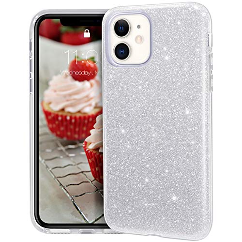 MATEPROX iPhone 11 Hülle Klar Crystal Glitter Glänzende Funkeln Bling Süß Dünn Slim Mädchen Case für iPhone 11 6.1''(Silver) von MATEPROX