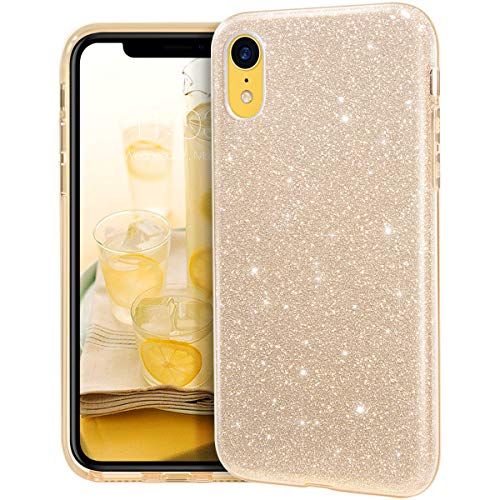 MATEPROX iPhone XR Hülle Klar Crystal Glitter Glänzende Funkeln Bling Süß Dünn Slim Mädchen Case für iPhone XR 6.1''(Farbverlauf Gold) von MATEPROX