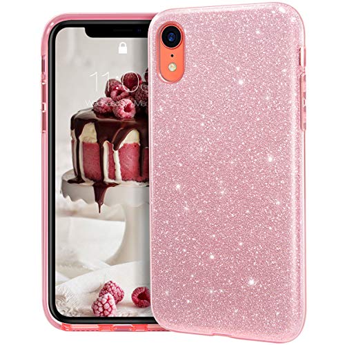 MATEPROX iPhone XR Hülle Klar Crystal Glitter Glänzende Funkeln Bling Süß Dünn Slim Mädchen Case für iPhone XR 6.1''(Pink) von MATEPROX