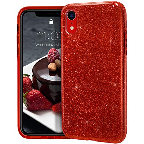 MATEPROX iPhone XR Hülle Klar Crystal Glitter Glänzende Funkeln Bling Süß Dünn Slim Mädchen Case für iPhone XR 6.1''(Rot) von MATEPROX