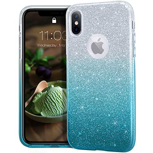 MATEPROX iPhone XS Hülle,iPhone X Hülle, Glitter Schutzhülle Glitzer Bling Handyhülle für 5,8 Zoll iPhone X/Xs-Farbverlauf Grün von MATEPROX