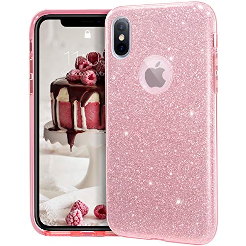 MATEPROX iPhone XS Hülle,iPhone X Hülle, Glitter Schutzhülle Glitzer Bling Handyhülle für 5,8 Zoll iPhone X/Xs-Rosa von MATEPROX