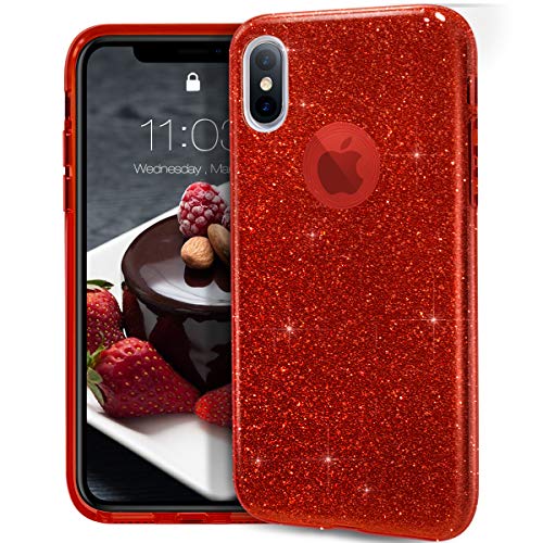 MATEPROX iPhone XS Hülle,iPhone X Hülle, Glitter Schutzhülle Glitzer Bling Handyhülle für 5,8 Zoll iPhone X/Xs-rot von MATEPROX