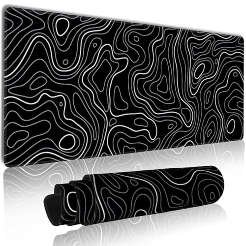 MATKING XXL Gaming Mauspad Schwarzes (800x300x3mm) - Wasserdichtes Schreibtischunterlage mit Genähten Kanten, rutschfeste Desk Mat für Gamer & Homeoffice | Topographische Karte Design von MATKING