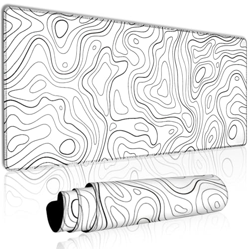 MATKING XXL Gaming Mauspad Weiß (800x300x3mm) - Wasserdichtes Schreibtischunterlage mit Genähten Kanten, rutschfeste Desk Mat für Gamer & Homeoffice | Topographische Karte Design von MATKING