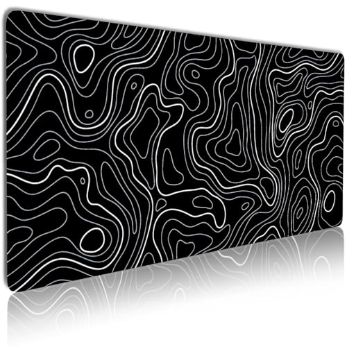 MATKING XXL Gaming Mauspad Schwarzes (900x400x3mm) - Wasserdichtes Schreibtischunterlage mit Genähten Kanten, rutschfeste Desk Mat für Gamer & Homeoffice | Topographische Karte Design von MATKING