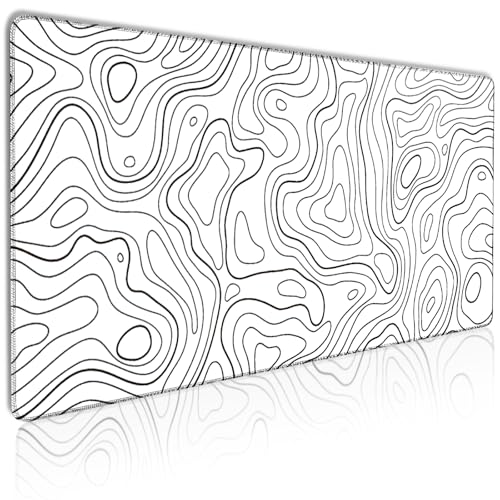 MATKING XXL Gaming Mauspad Weiß (900x400x3mm) - Wasserdichtes Schreibtischunterlage mit Genähten Kanten, rutschfeste Desk Mat für Gamer & Homeoffice | Topographische Karte Design von MATKING
