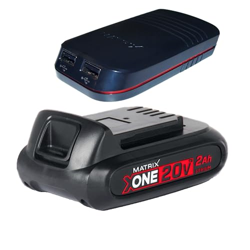 MATRIX Akku-Set 20V, Ersatzakku 2Ah und USB-Adapter, verwandelt Akku in Powerbank, kompatibel mit X-ONE und Kawasaki Power 20, 2 USB-Anschlüsse MATRIX Akku-Set 20V, Ersatzakku 2Ah und USB-Adapter, verwandelt Akku in Powerbank, kompatibel mit X-ONE und Kawasaki Power 20, 2 USB-Anschlüsse von MATRIX