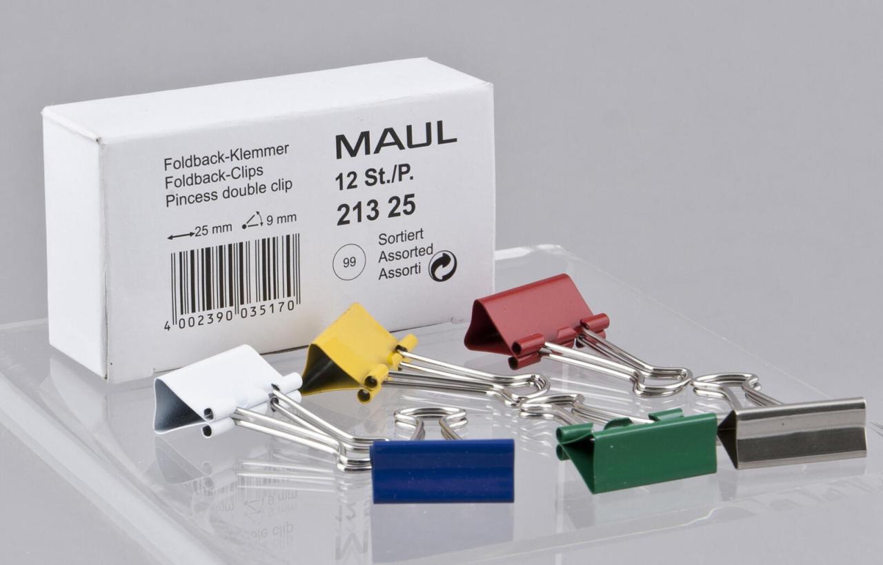 MAUL Foldbackklammern Multiclips 25mm Farbs. 12st. 2132599 farbsortiert 2.5 cm von MAUL