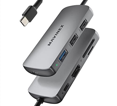MAVINEX USB-C-Hub, 8-in-1-USB-C-auf-4K-HDMI-MAVINEX-USB-C-Adapter mit USB-3.0-Anschluss, USB-2.0-Anschlüssen, SD-/Micro-SD-Kartenleser, 100 W Stromversorgung, kompatibel mit MacBook Pro Air HP XPS und von MAVINEX